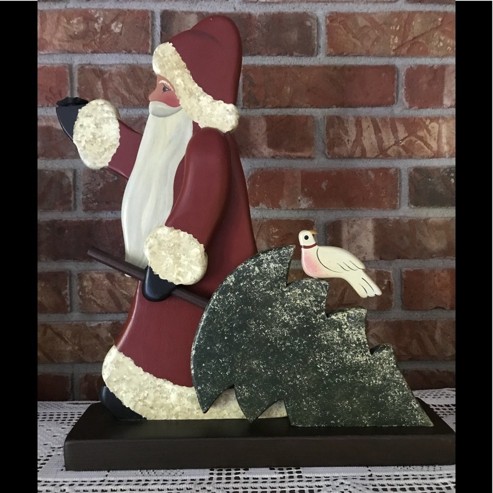 Rare VTG 1970’s Hand Carved Solid Wood Santa Decor